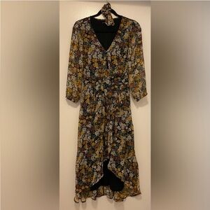 Abercrombie & Fitch High-Low Floral V-Neck Dress with Ruffle Hem